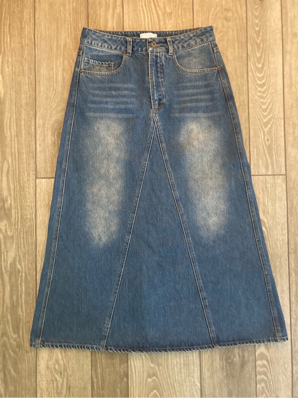 Denim Maxi Skirt in Faded Blue